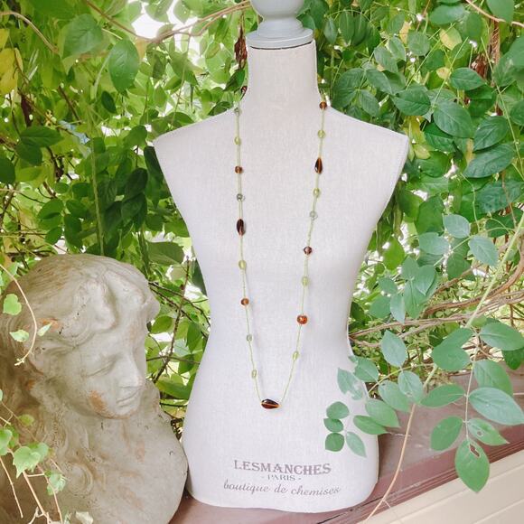 Vintage 44" Long Brown and Green Glass Seed Bead Bohemian Hippie Opera Necklace - Picture 8 of 10